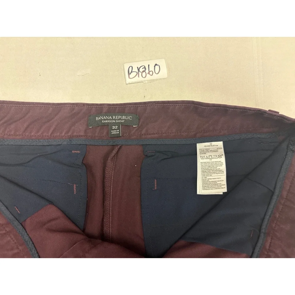Banana‎ Republic Emerson Shorts Mens 32 Burgundy Maroon Chino Stretch Flat Front